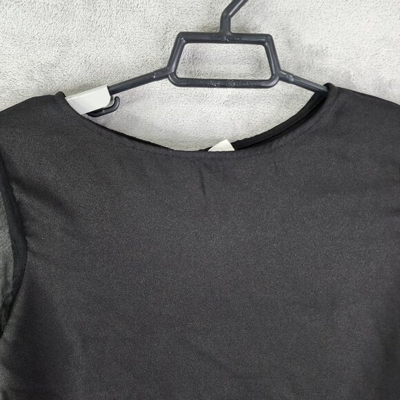 Women's Black Blouse Top With Sheer Pearl-Embellished Sleeves Round Neck S - Picture 4 of 10